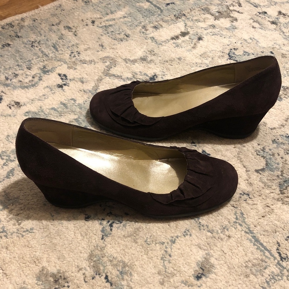Me Too Dark Brown Suede Wedge Shoes